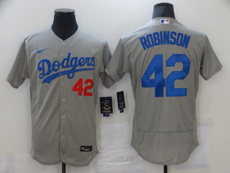 Men's Los Angeles Dodgers #42 Jackie Robinson Grey Flex Base Sttiched Jersey